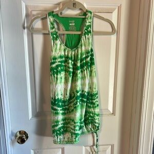 Danskin Now Green and White Tie Front Tank Top